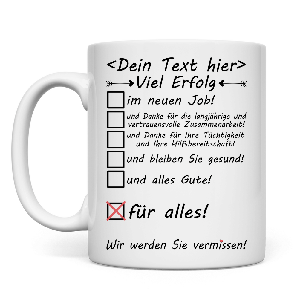 Viel Erfolg wünschen | Neuer Job Kollegin Tasse personalisiert