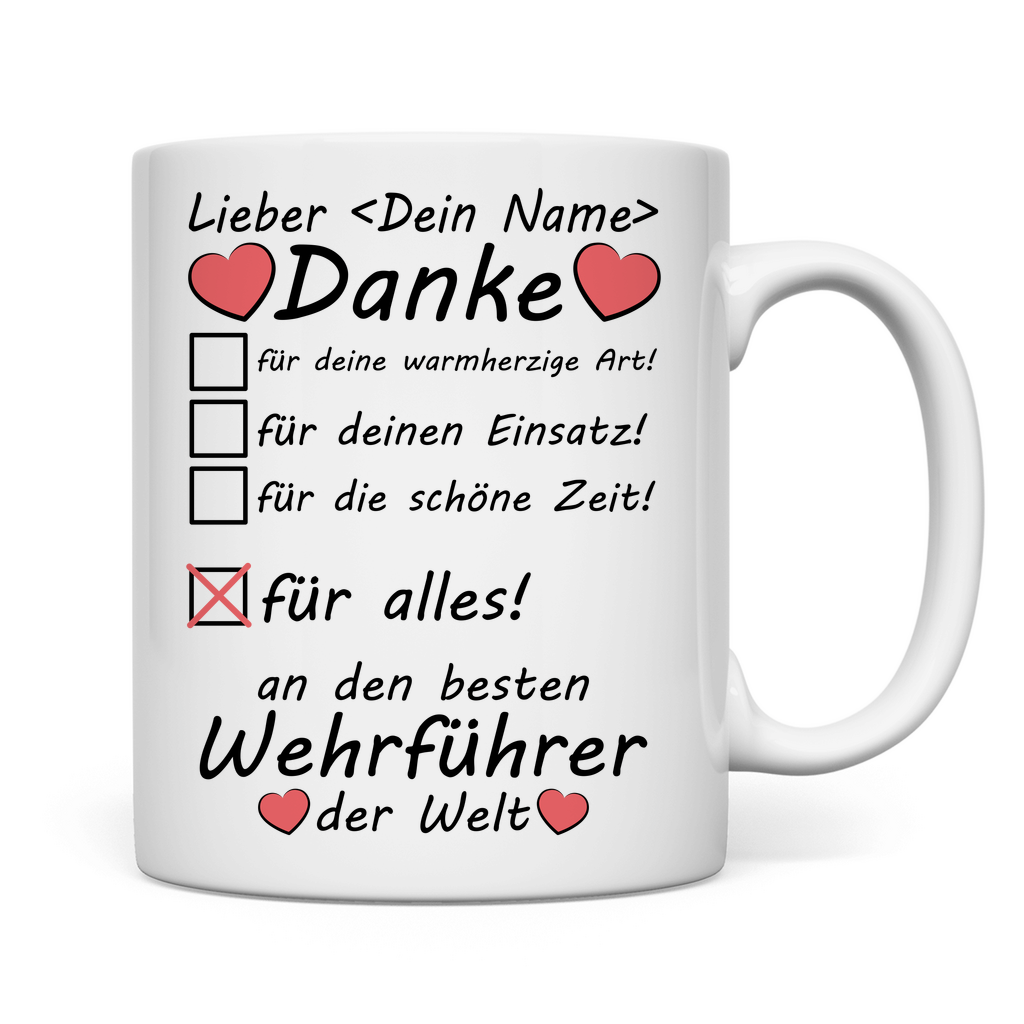 Wehrführer besten Feuerwehr | Abschiedsgeschenk Danke für Alles Tasse rückseite
