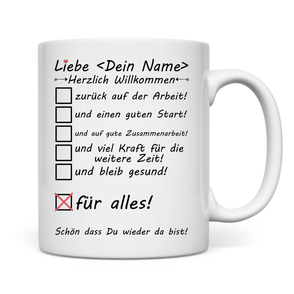 Willkommen Zurück Kollegin Tasse personalisiert - Detailansicht - Premium Keramik Mug 330ml mit individuellem Namen