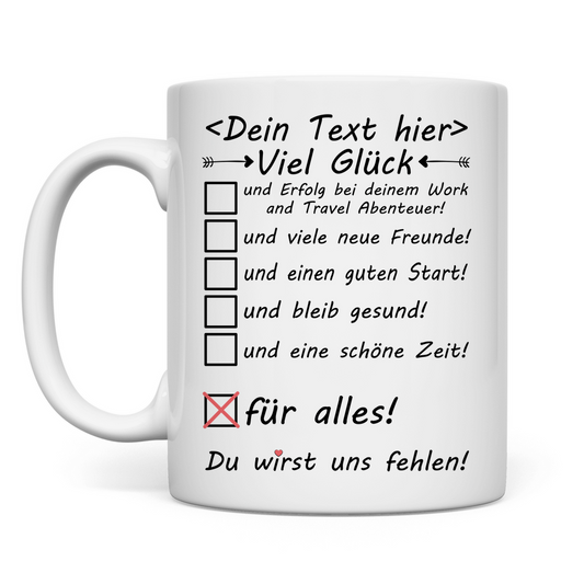 Work and Travel zum abschied für Freundin viel glück alles gute tasse geschenk
