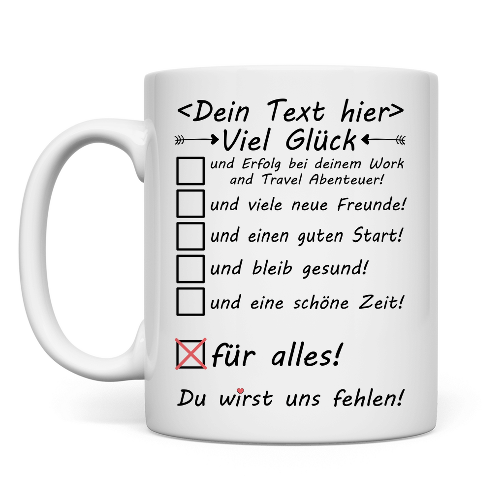 Work and Travel zum abschied für Freundin viel glück alles gute tasse geschenk