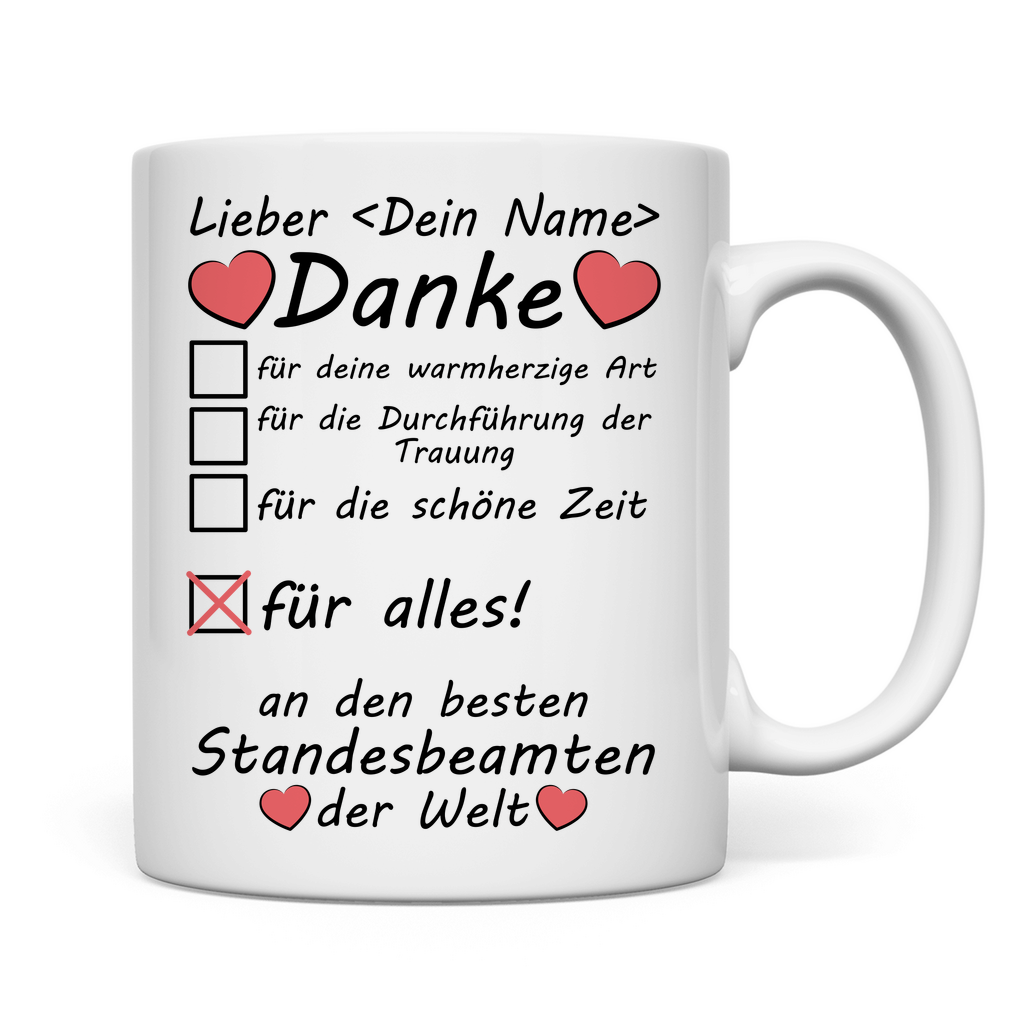 Danke an Standesbeamten | Tasse mit Wunsch Text Geschenk rückseite