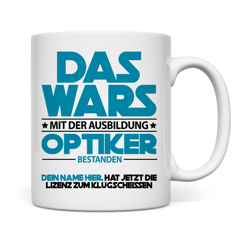 Optiker Ausbildung Prüfung bestanden | Geschenk Mann Tasse rückseite