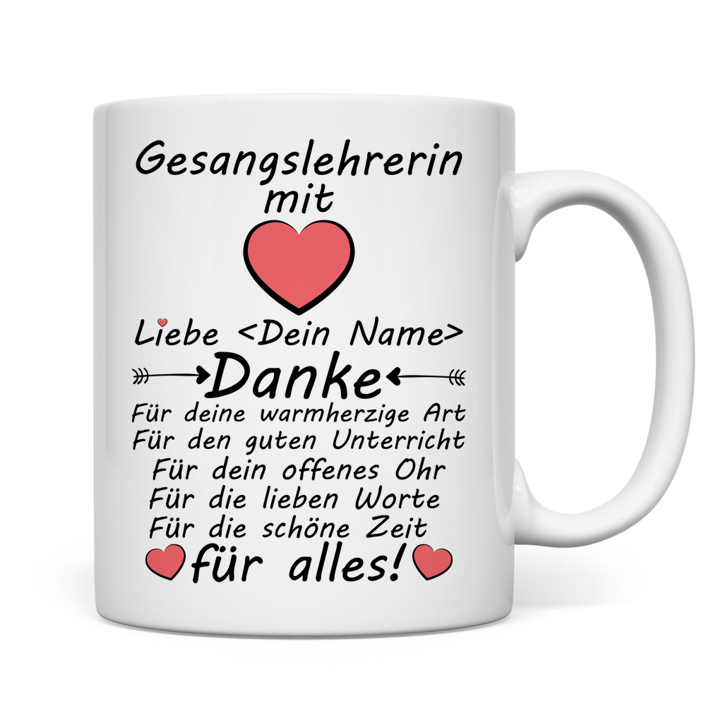 Danke an die beste Gesangslehrerin | Geschenk  Tasse mit Herz rückseite