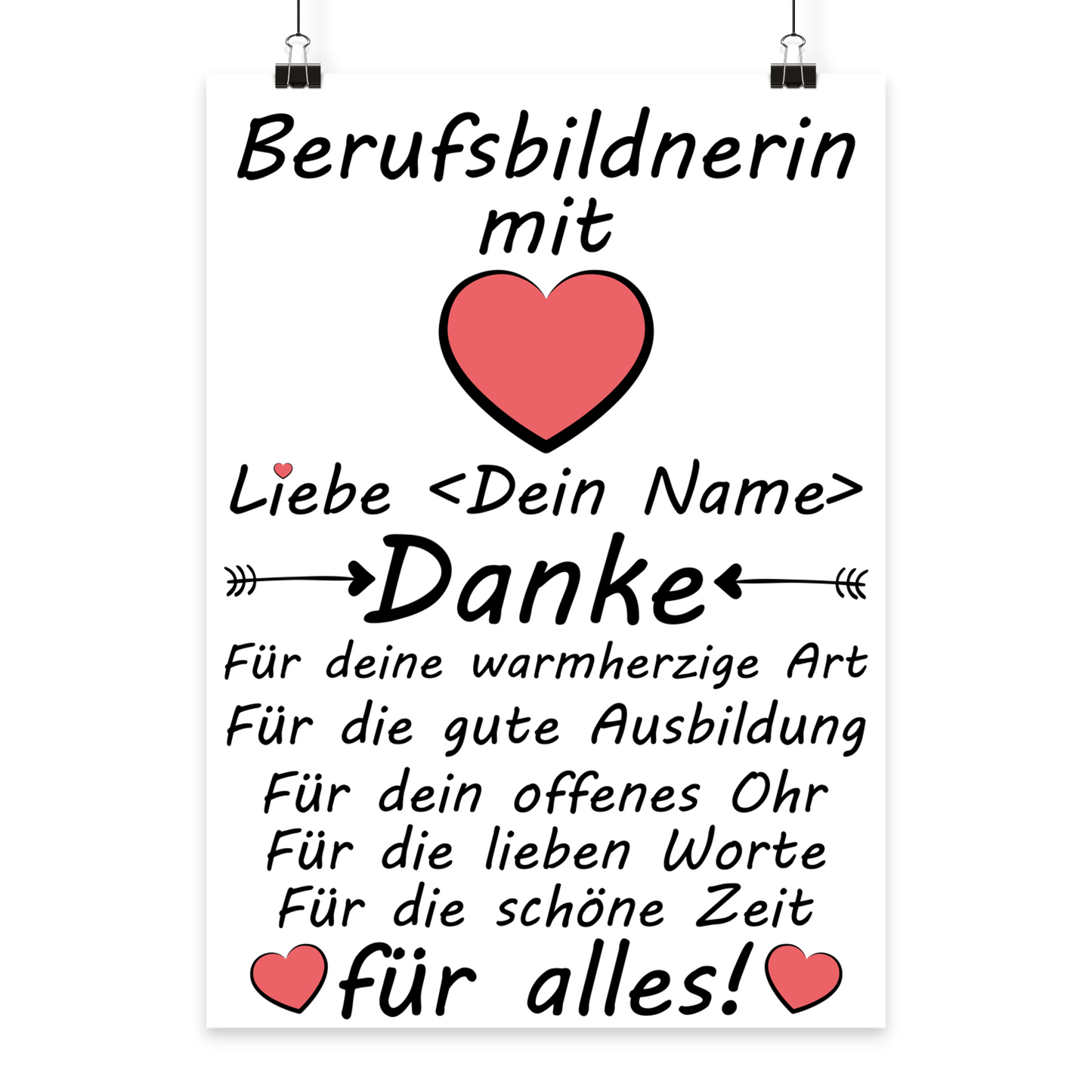 modernes Typografie-Poster für die beste Berufsbildnerin zum Lehrabschluss, minimalistisches Design im Hochformat mit Fokus auf Kompetenz und Mentoring.