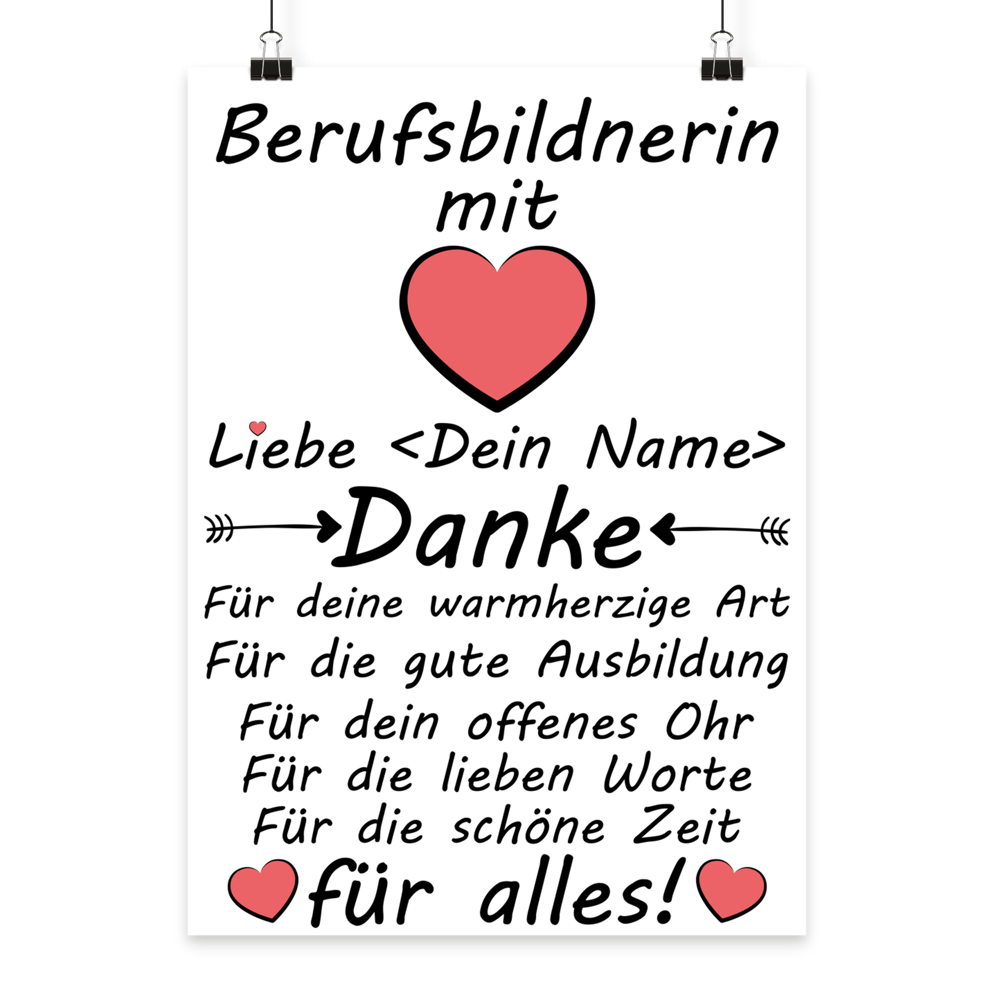 modernes Typografie-Poster für die beste Berufsbildnerin zum Lehrabschluss, minimalistisches Design im Hochformat mit Fokus auf Kompetenz und Mentoring.