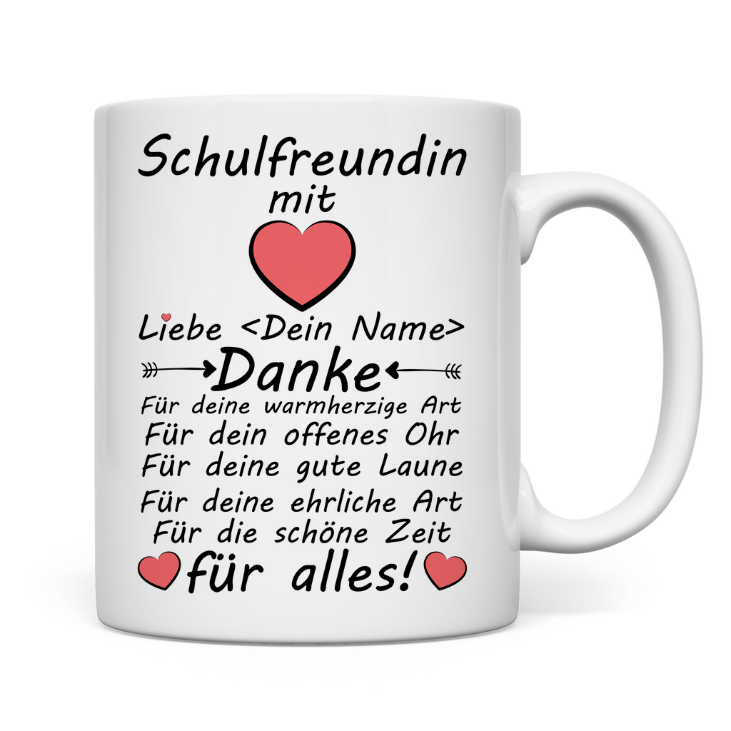 Alte Schulfreundin | Danke Geschenk Tasse mit Herz Personalisiert rückseite