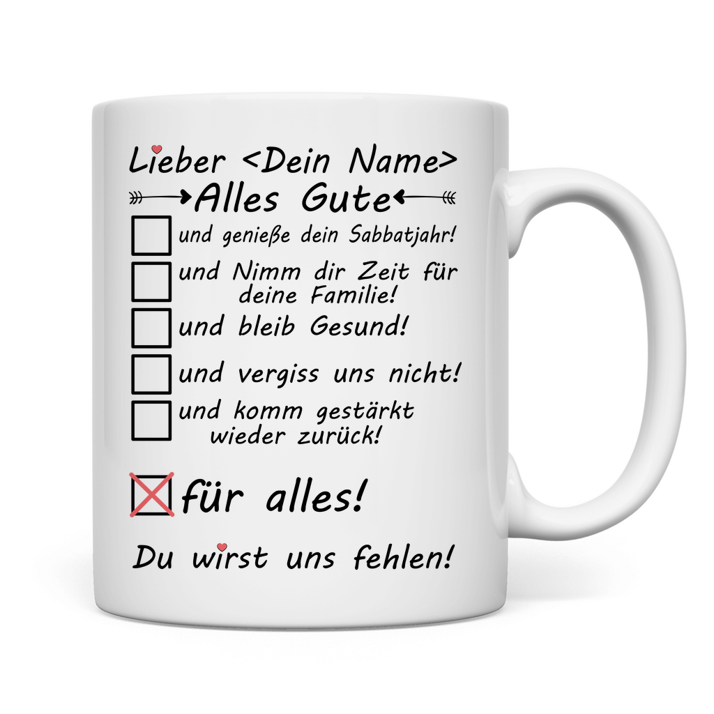 Sabbatjahr Abschiedsgeschenk | Kollege   Tasse Alles Gute rückseite
