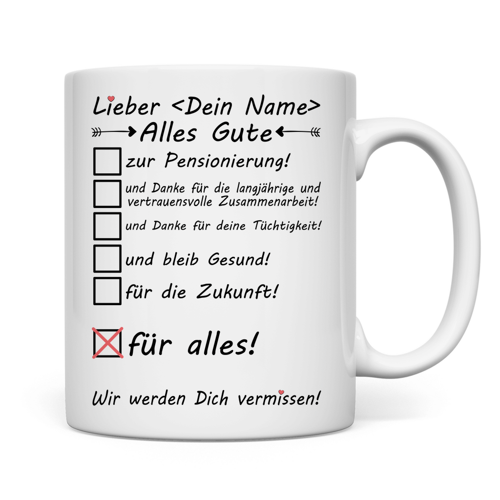 Alles Gute zur Pensionierung | Lehrer Geschenk Tasse rückseite
