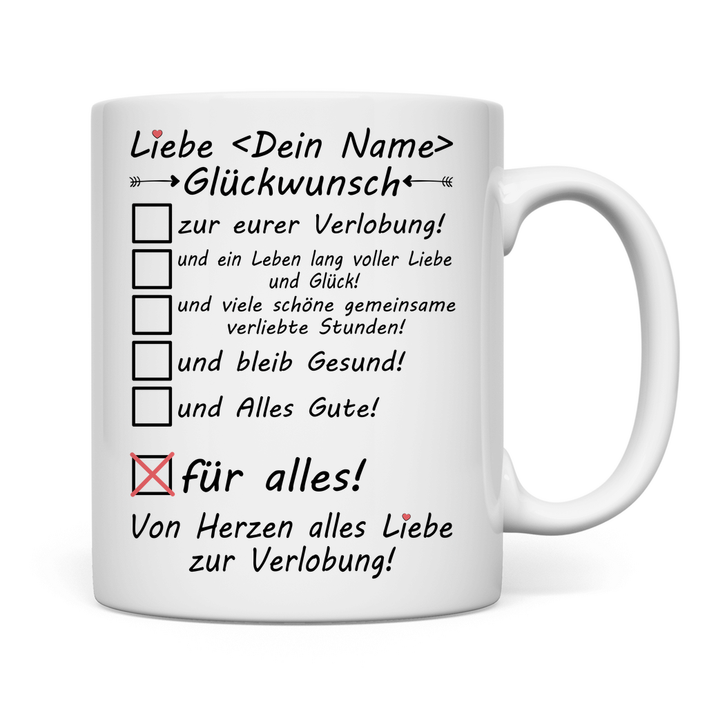 Verlobung | Herzlichen Glückwunsch | Geschenk Tasse Frau  Rückseite