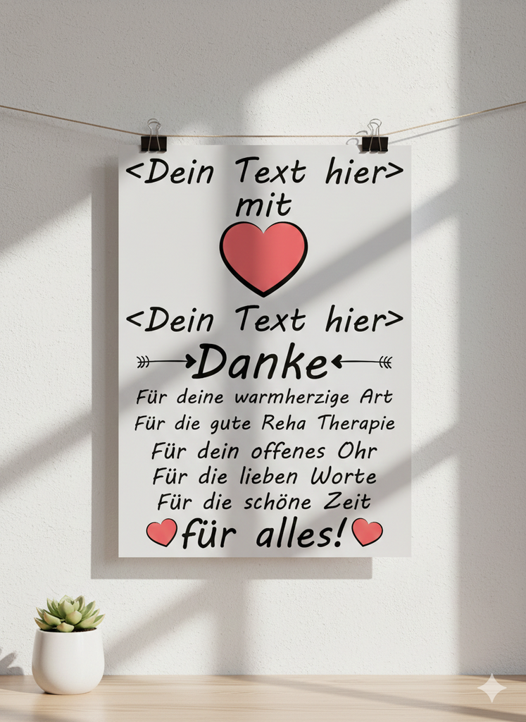 ochformatiges Dankeschön-Poster zum Ende einer stationären Rehabilitation; Illustration eines symbolischen Weges oder einer aufgehenden Sonne, die den Genesungsfortschritt und den erfolgreichen Abschluss der Therapiestunden nach langer Krankheit oder Operation visualisiert.