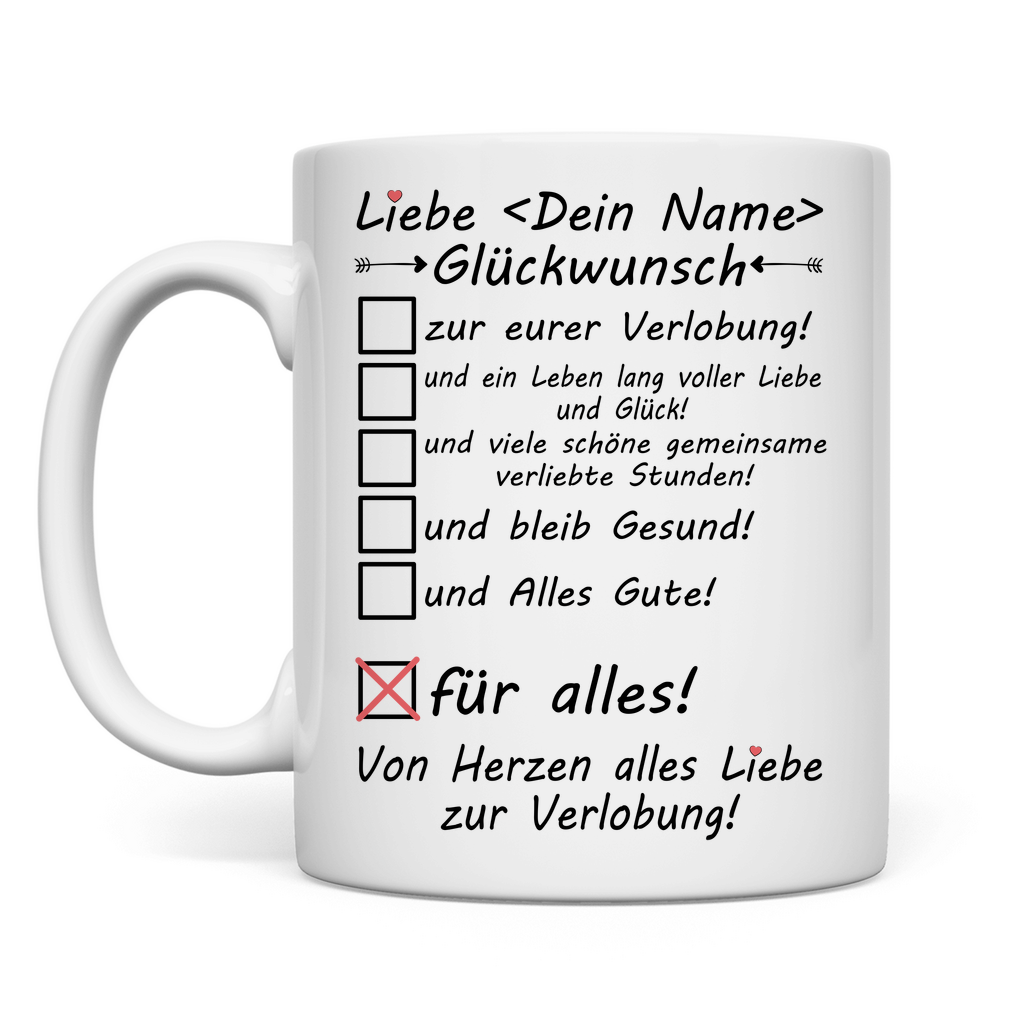 Verlobung | Herzlichen Glückwunsch | Geschenk Tasse Frau 