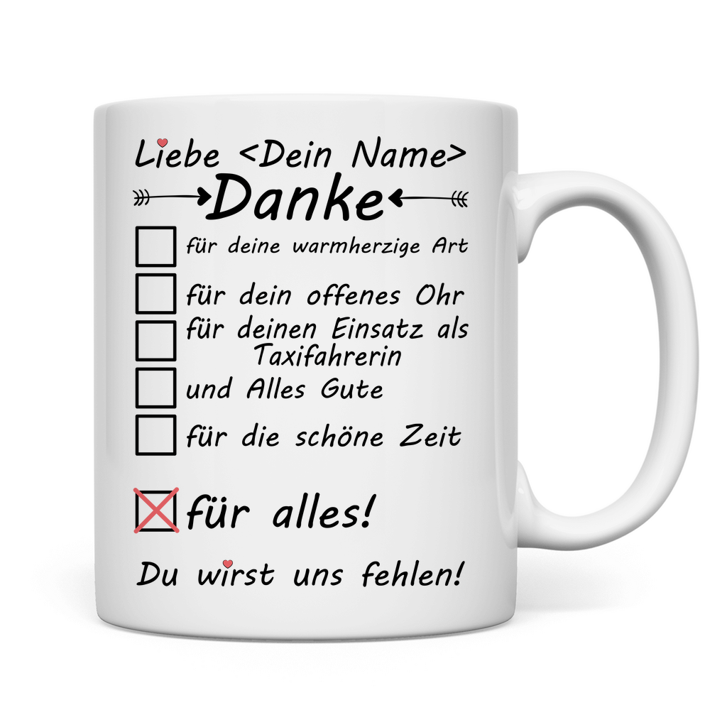 Taxifahrerin Geschenk | Danke zum Abschied  Tasse rückseite