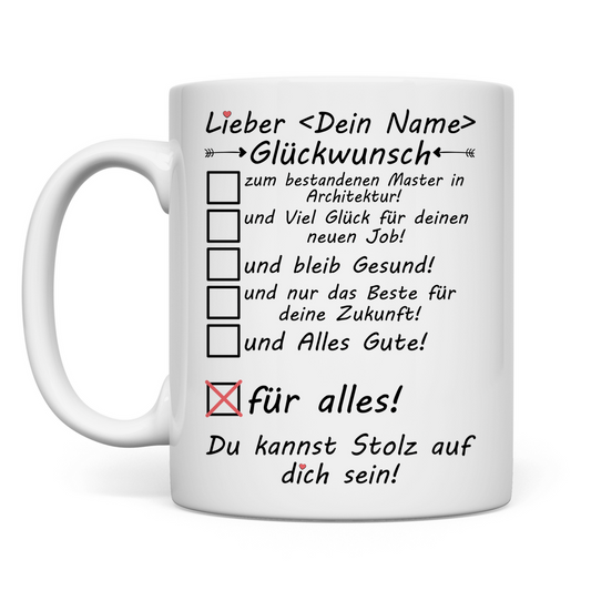 Master Architektur | Abschluss | Geschenk Mann Glückwunsch Tasse