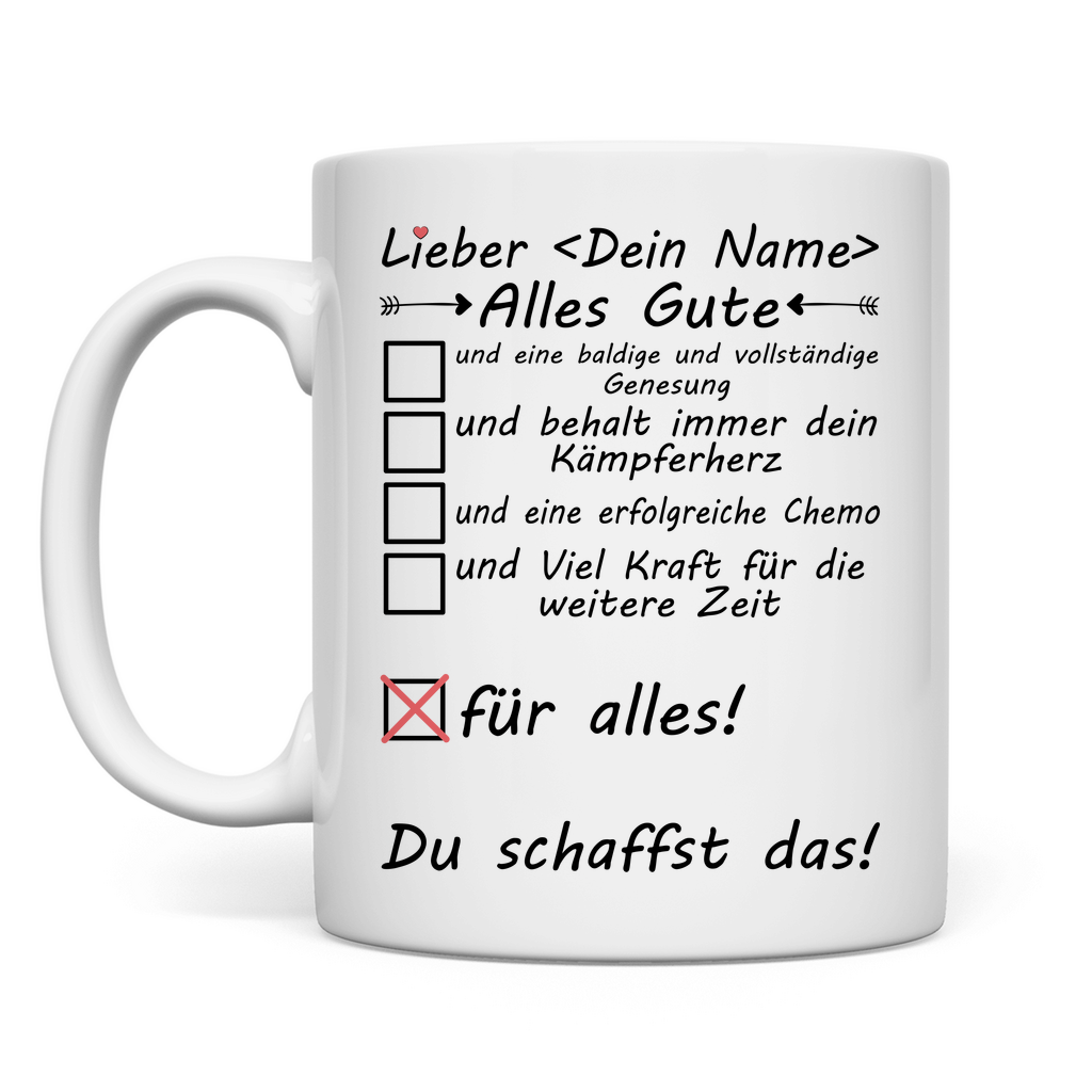 Chemopatienten | Alles Gute Geschenk | Tasse Mann Genesung rückseie