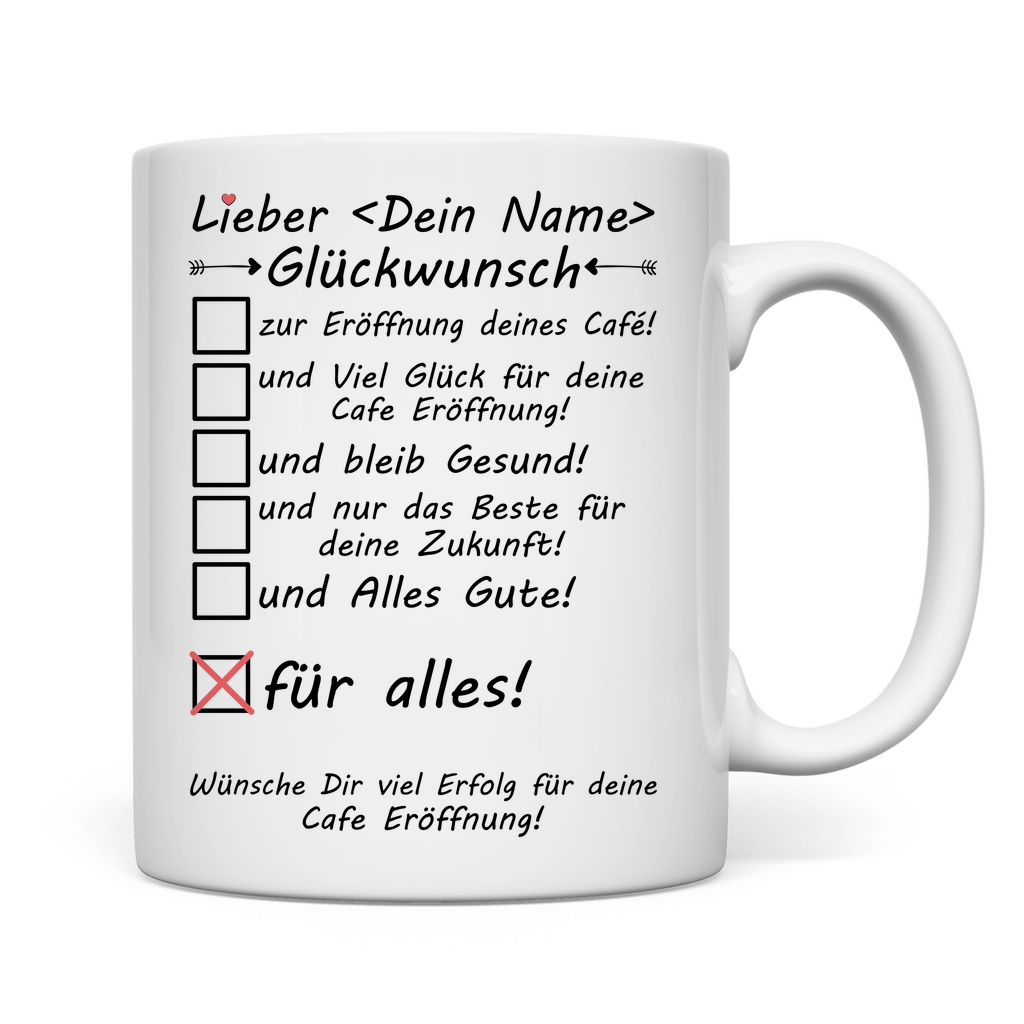 Zur Eröffnung eines Café | Geschenk  Mann Tasse Glückwunsch rückseite