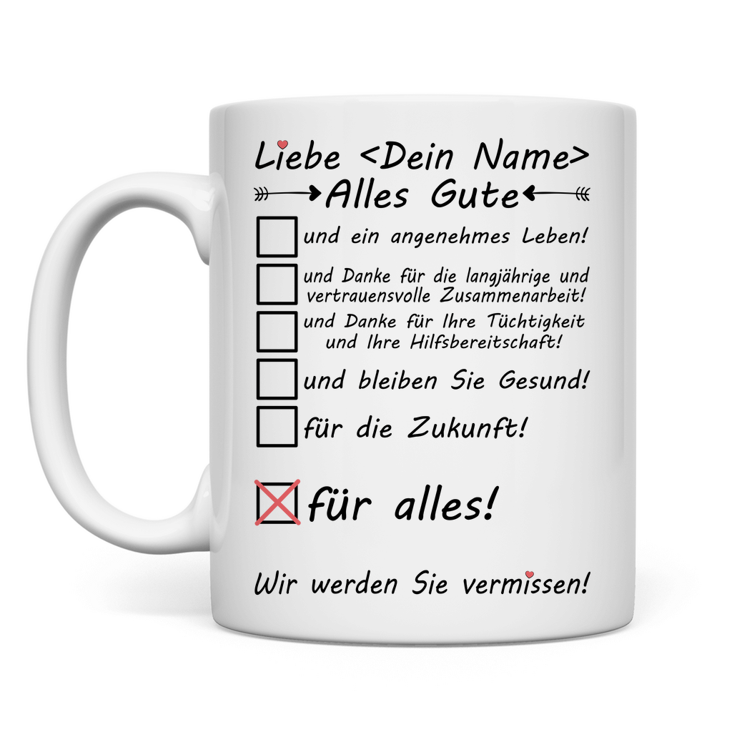 Kollegin Alles Gute | Zukunft wünschen | Tasse Geschenk