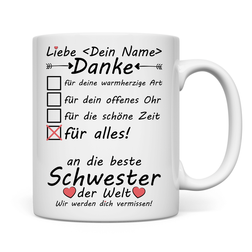 Schwester zieht aus Auszug | Geschenk  Tasse rückseite