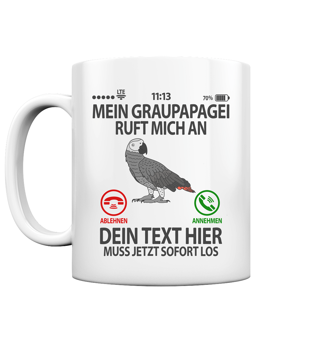 Graupapagei Tasse Personalisiert Lustiges Geschenk für Graupapageienbesitzer