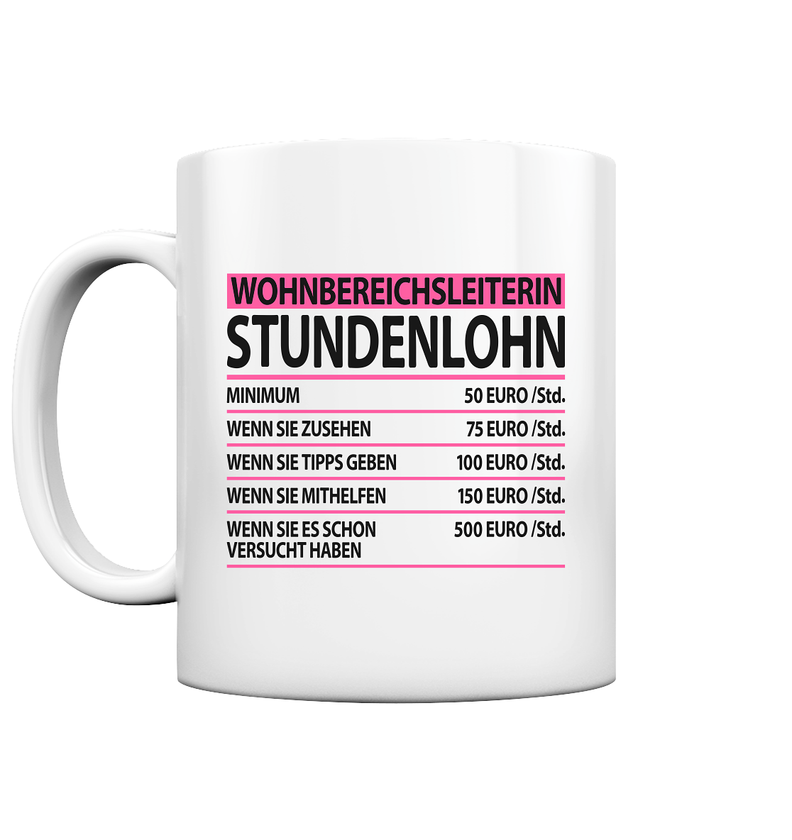 Wohnbereichsleiterin Geschenk - Lustige WBL Sprüche Tasse Stundenlohn