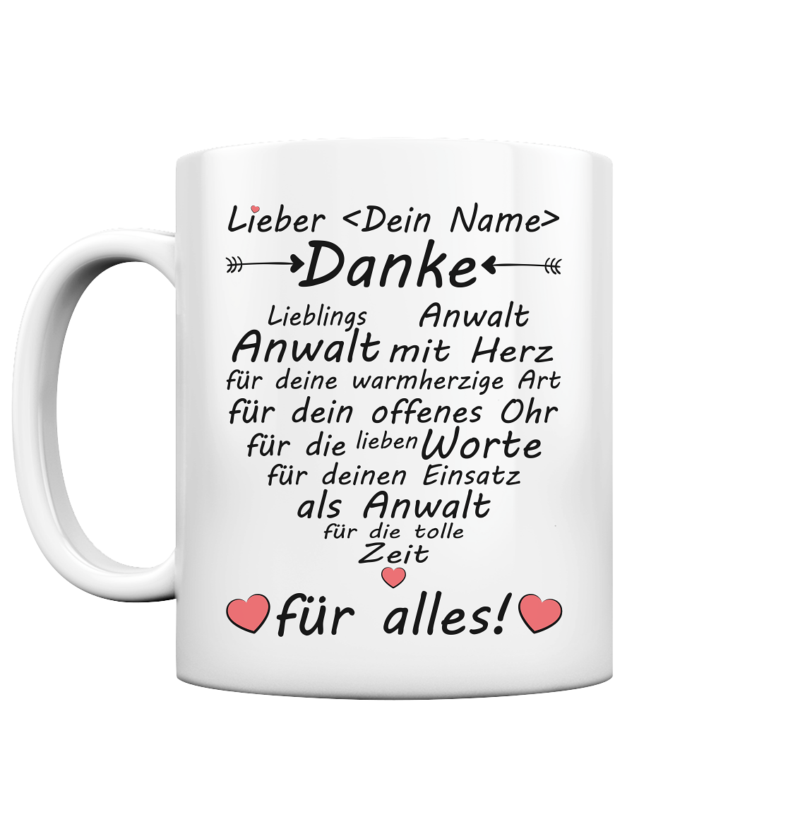 Dankeschön Geschenk für Anwalt - Tasse Personalisiert mit Herz