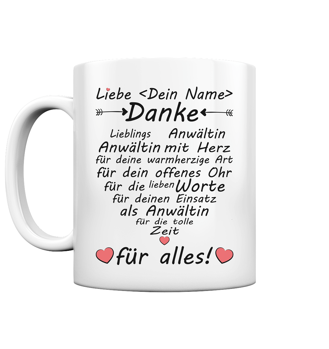 Dankeschön Geschenk für Anwältin - Tasse Personalisiert mit Herz