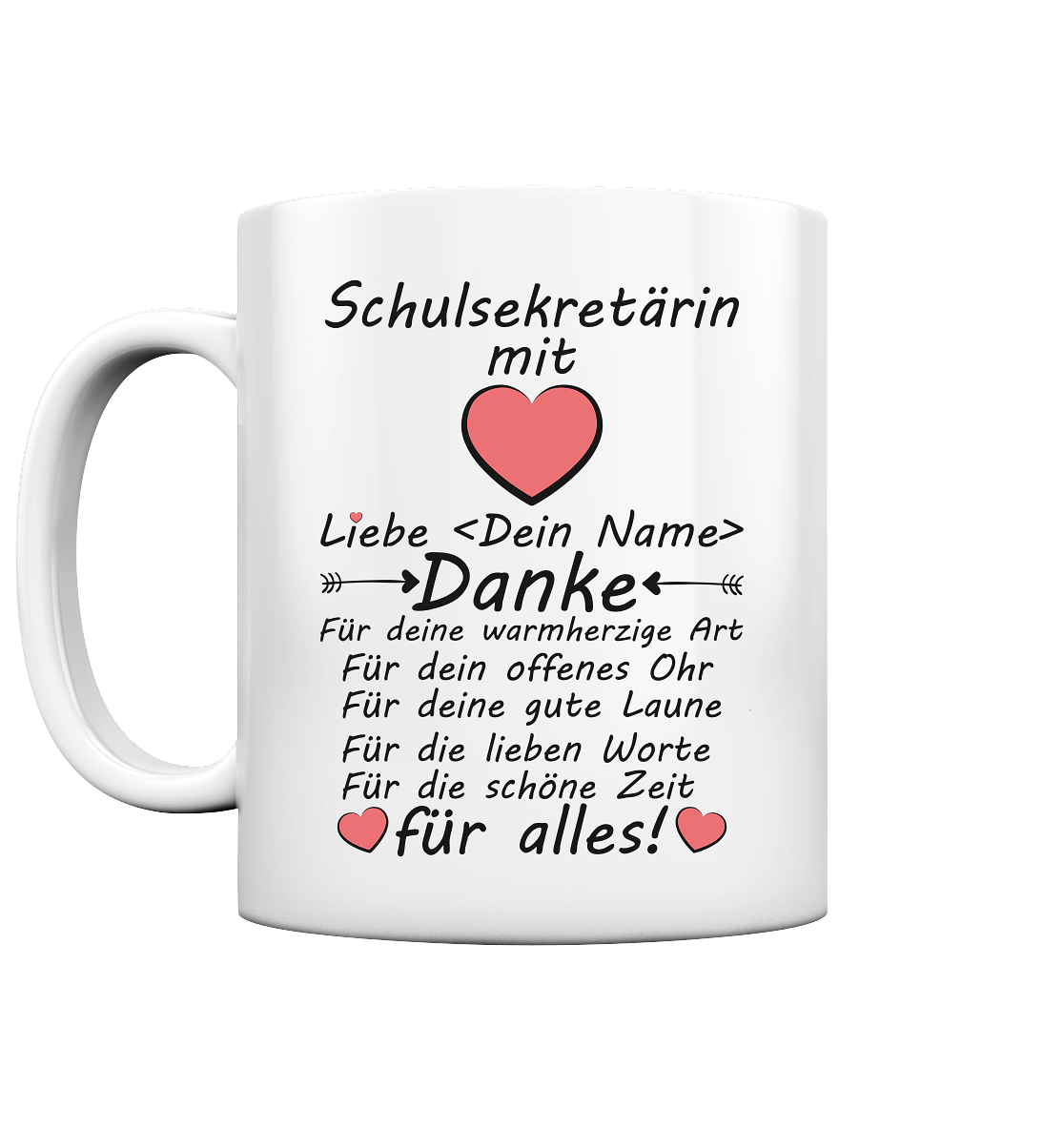 Abschiedsgeschenk Geschenk Danke für Schulsekretärin - Tasse mit Namen