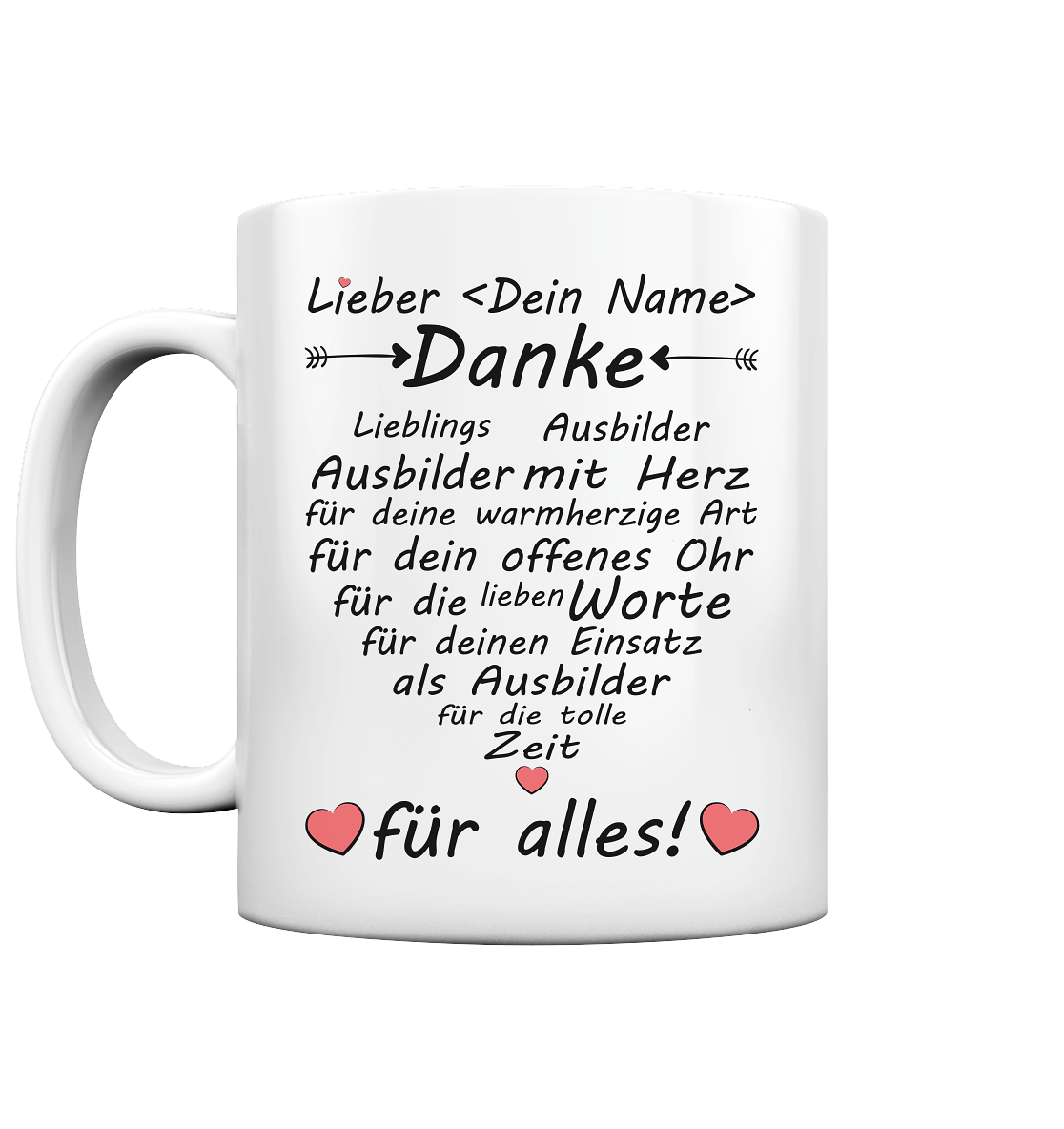 Danke sagen Dankeschön Geschenk Ausbilder  Tasse mit Herz