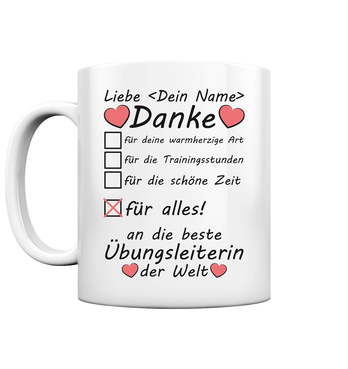 Danke sagen für Übungsleiterin | für Trainingsstunden tasse