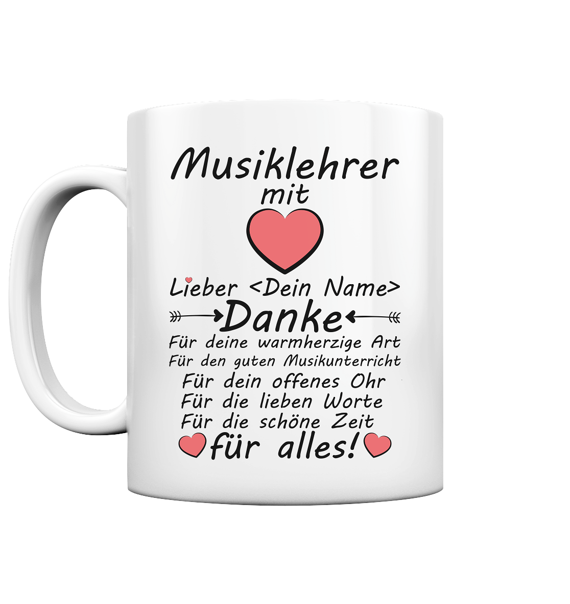 Danke sagen Geschenk für Musiklehrer - Tasse mit Herz