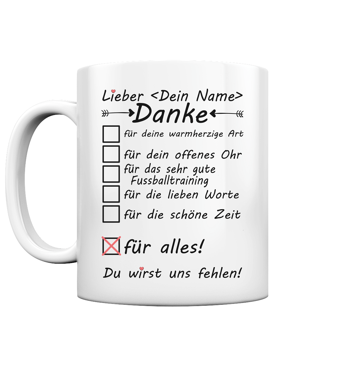 Danke Sagen Geschenk für Fussballtrainer - Tasse mit Wunschnamen