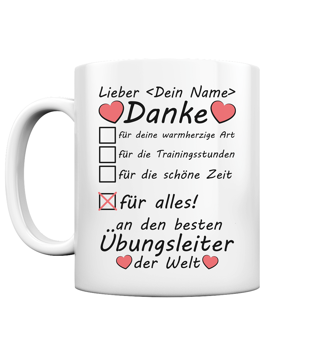 Danke sagen für Übungsleiter | für Trainingsstunden tasse