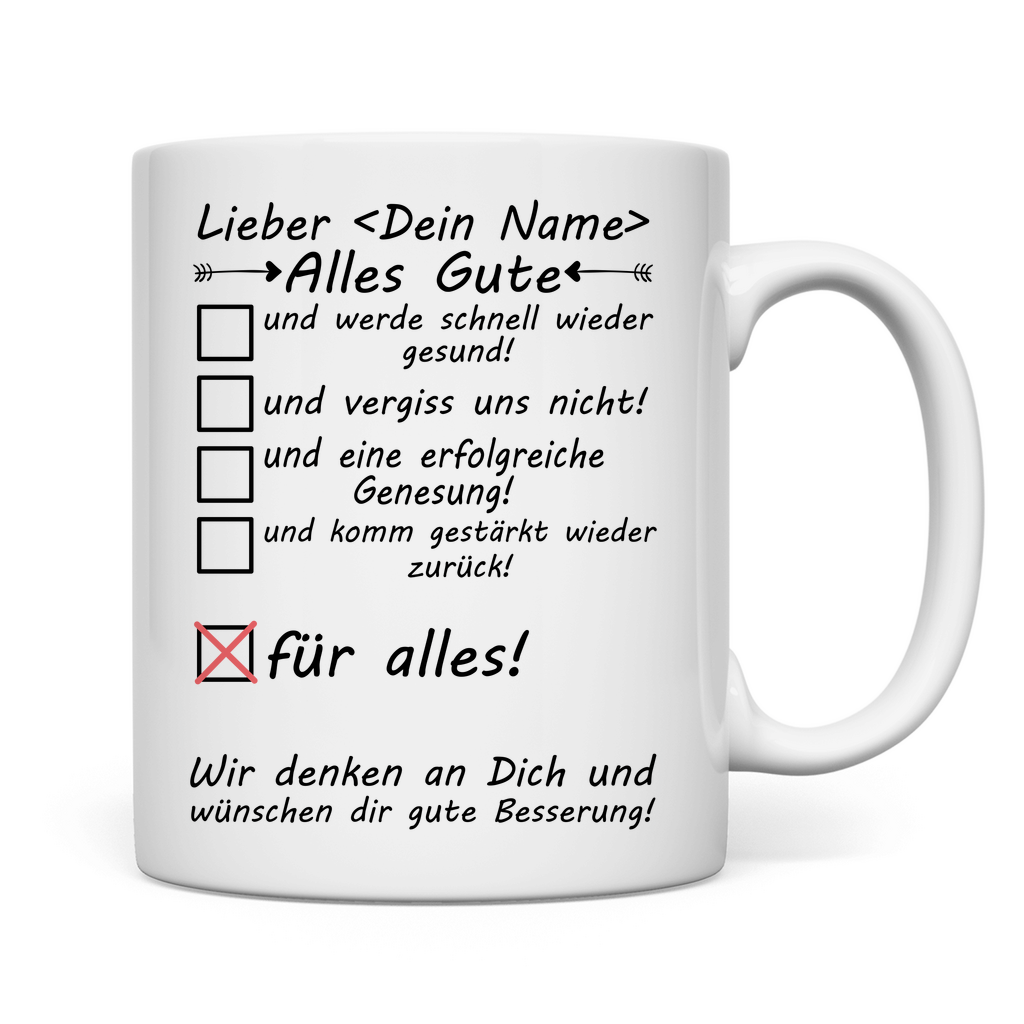 Gute Besserung wünsche für Lehrer personalisierte Tasse mit Namen
