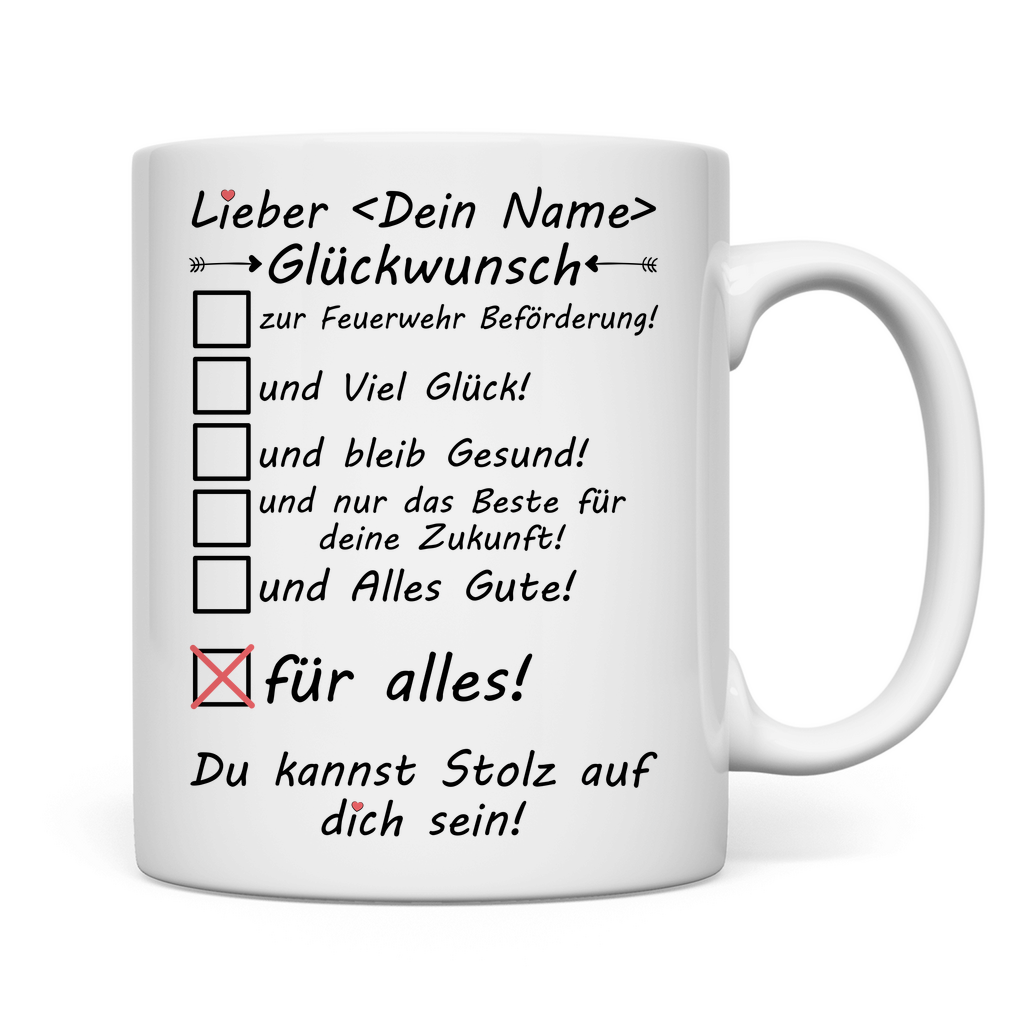 Beförderung Feuerwehr | Glückwunsch Geschenk Feuerwehrmann Tasse rückseite