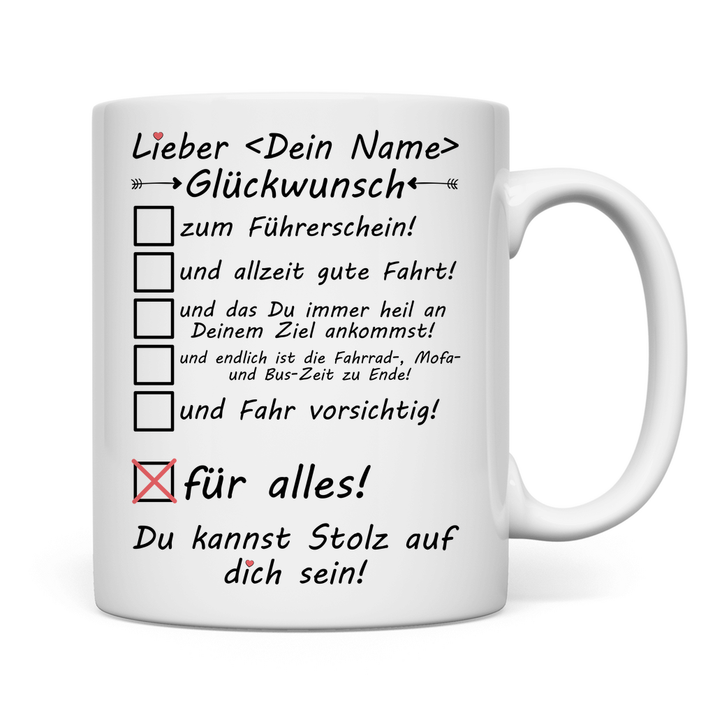 Gute wünsche zum bestandenen Führerschein | Geschenk  Junge Tasse rückseite