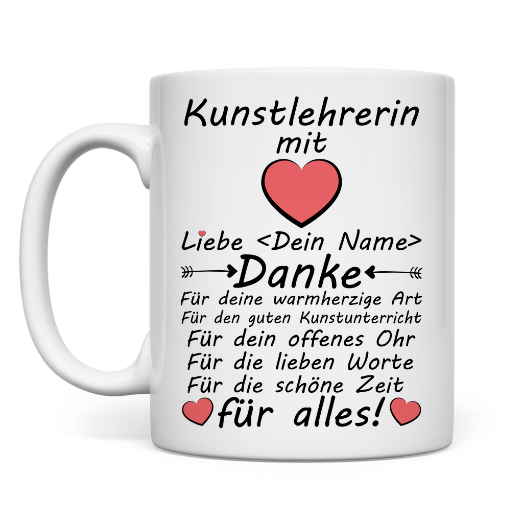 Kunstlehrerin Geschenk mit Herz | Personalisiert   Tasse