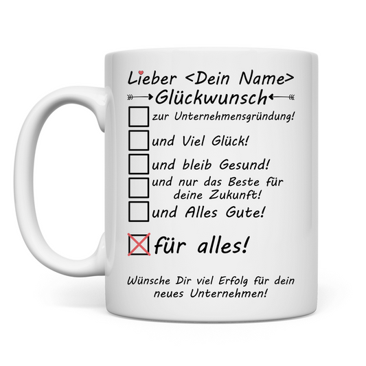 Zur Unternehmensgründung | Glückwunsch | Geschenk Mann Tasse