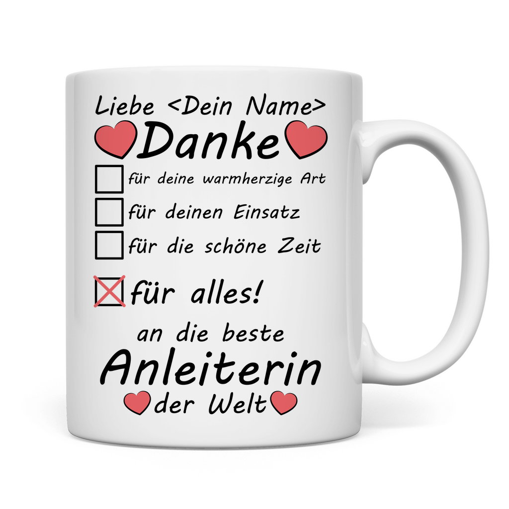 Anleiterin | Abschiedsgeschenk mit Namen Tasse Rückseite