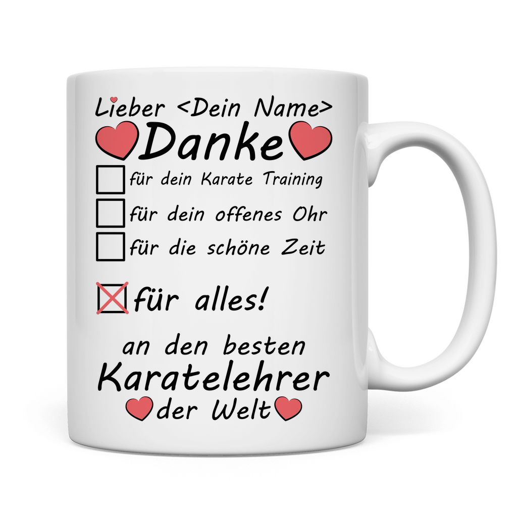 Karate Lehrer | Danke Tasse Geschenk mit Namen Rückseite