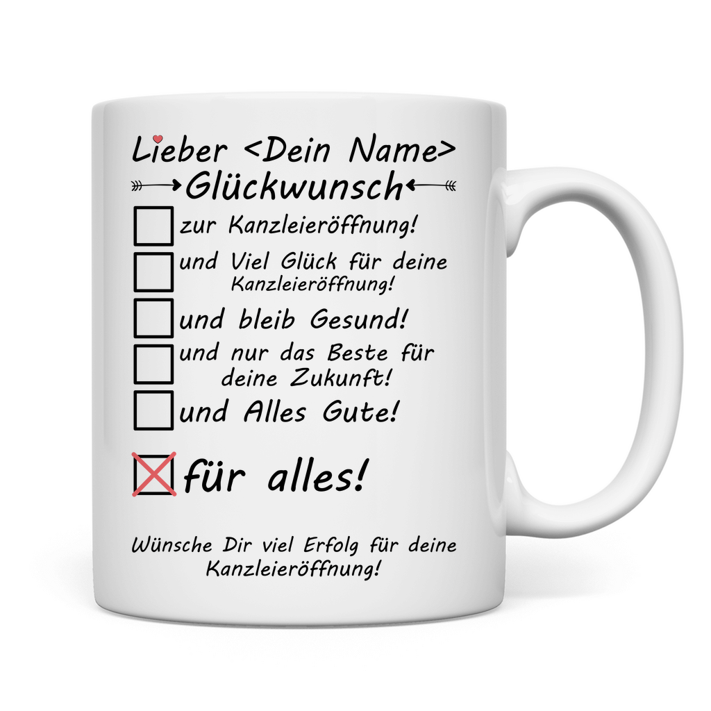 Eröffnung Kanzlei | Geschenk | Personalisiert Mann Glückwunsch Tasse rückseite