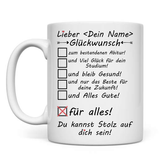 Abitur geschafft | Glückwünsche | Geschenk  Mann Tasse