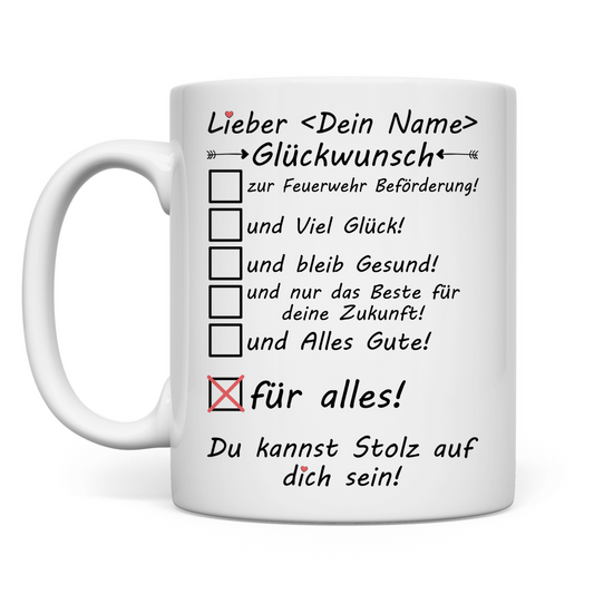 Beförderung Feuerwehr | Glückwunsch Geschenk Feuerwehrmann Tasse