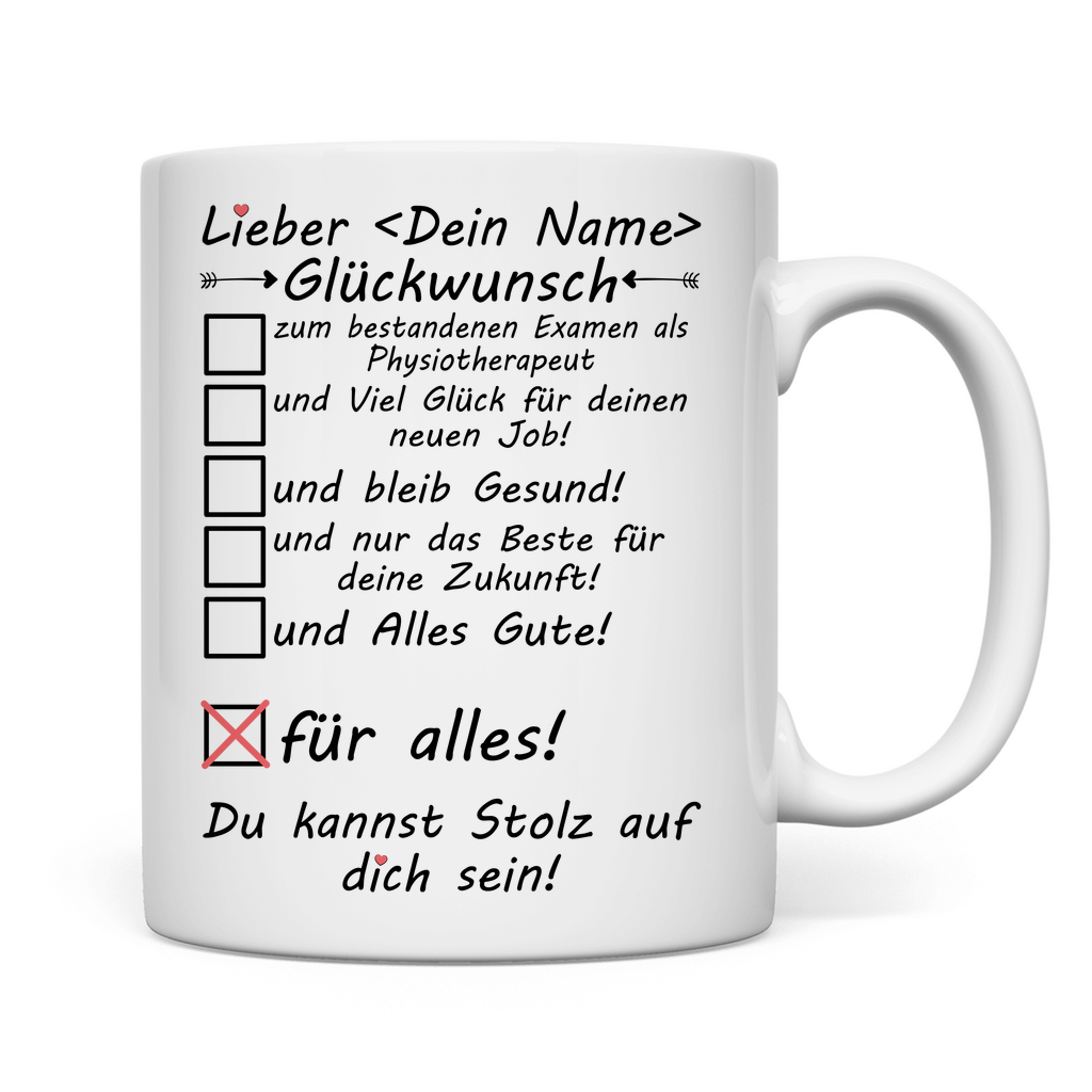 Examen Glückwünsche | Physiotherapeut | Tasse  Geschenk Rückseite