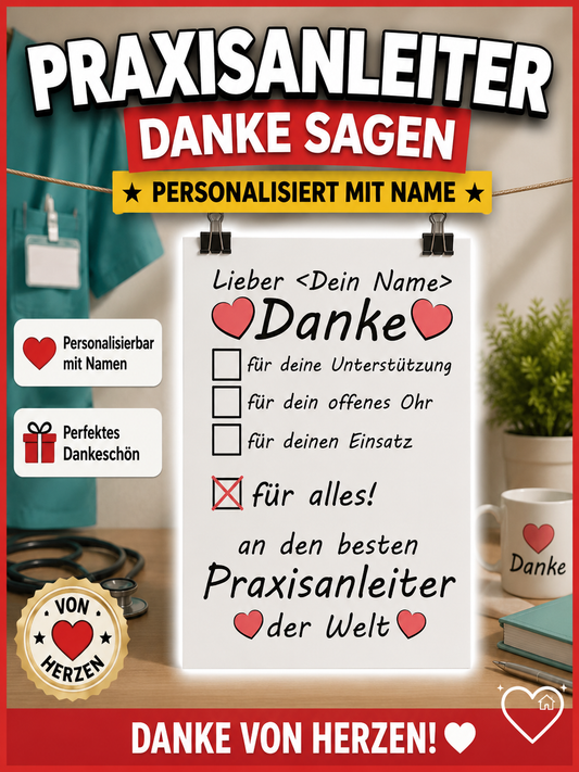 Danke an Praxisanleiter – personalisiertes Geschenk mit Dankesbotschaft für einen Praxisanleiter als Poster.