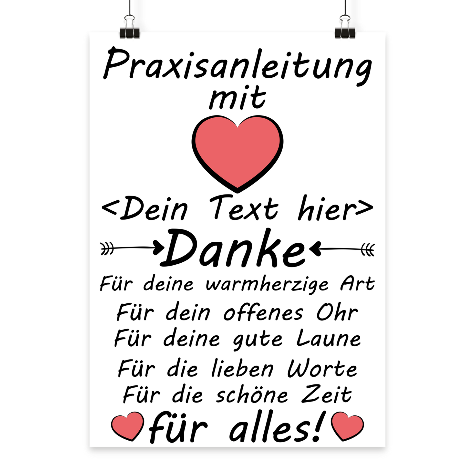 Danke an Praxisanleitung als personalisiertes Abschiedsgeschenk-Poster zum Ausbildungsende, Praktikumsabschluss oder Examen
