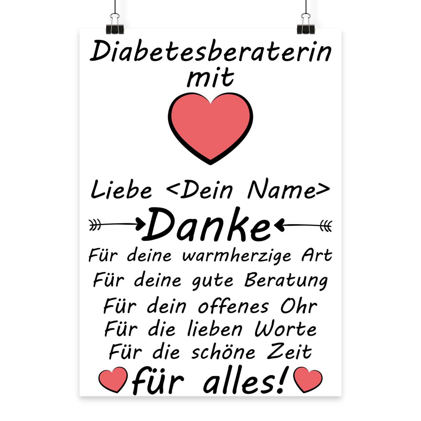 Personalisiertes Geschenk fuer Diabetesberatung, Fine-Art-Poster mit Name in Galeriequalitaet DIN A3

