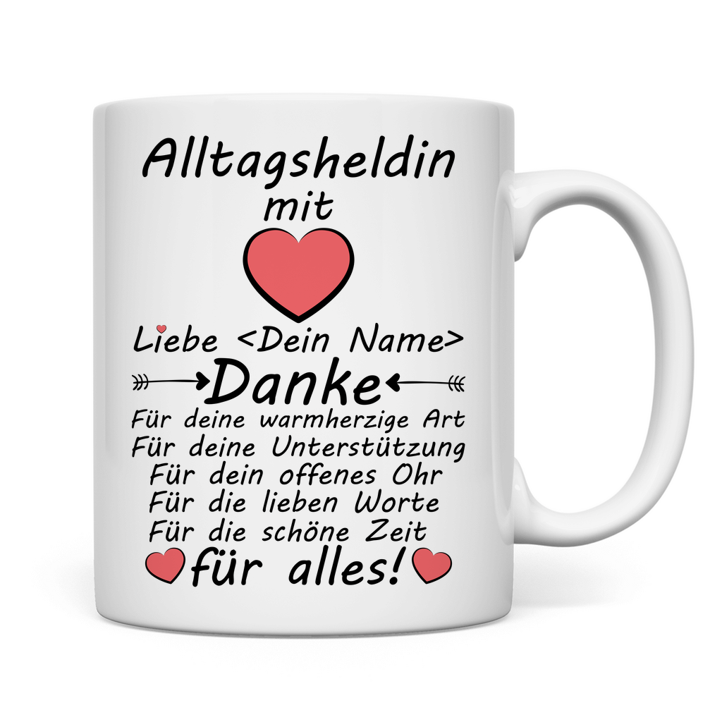 Danke Sagen für Alltagsheldin | Mama Tasse Geschenk mit Herz Personalisiert rückseite