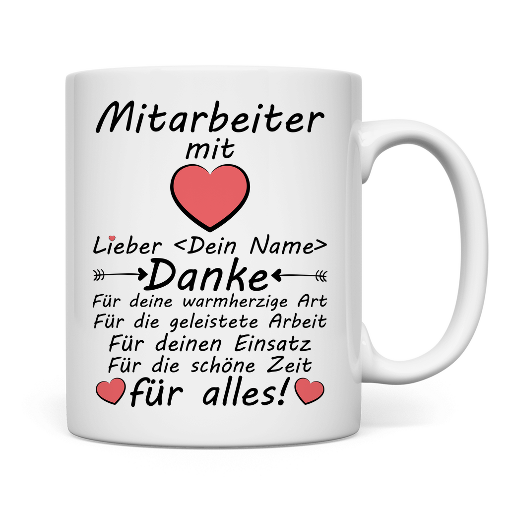 Danke an Mitarbeiter für Einsatz | Geschenk mit Herz Tasse Personalisiert rückseite