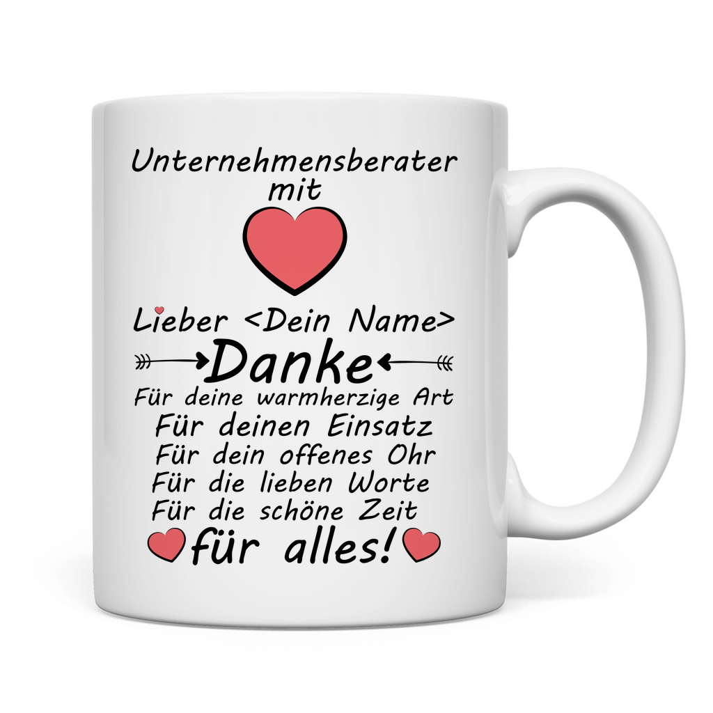 Danke sagen an Unternehmensberater | Tasse Geschenk mit Herz rückseite