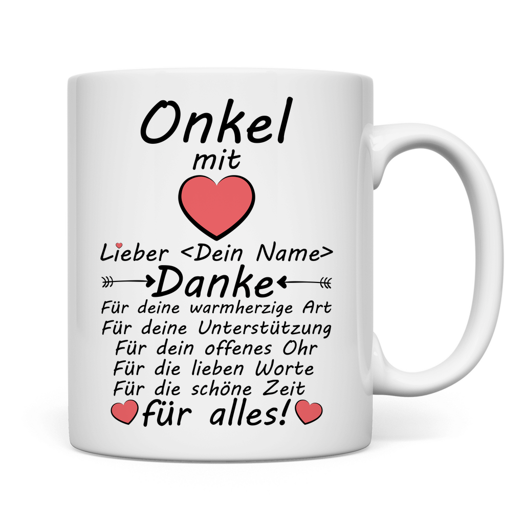 Danke sagen an den Onkel | Vatertag Geschenk Tasse Personalisiert mit Herz